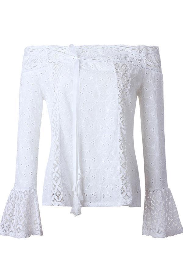 Off Shoulder  Backless Drawstring  Hollow Out Plain Blouses