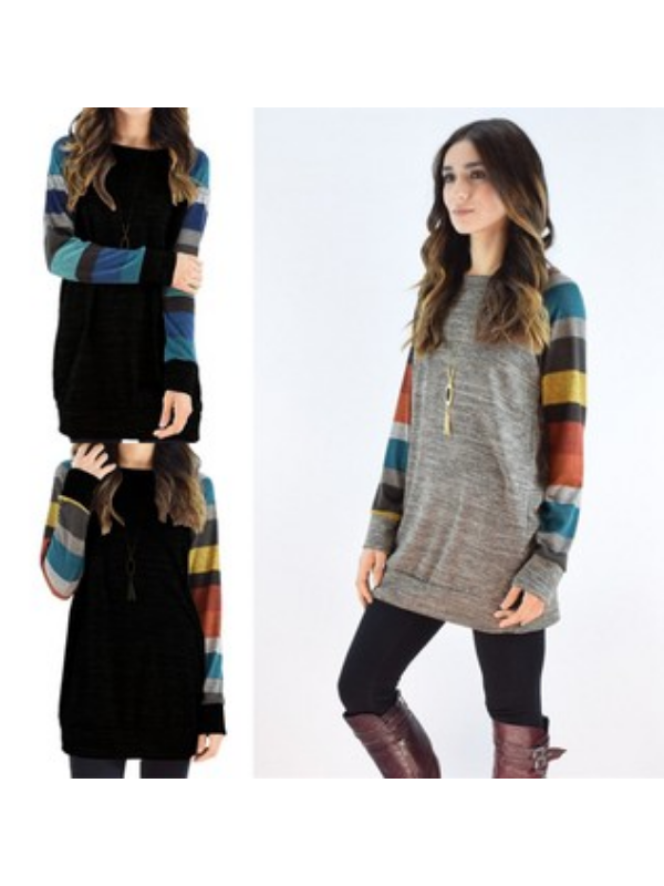 Round Neck Casual Striped Cotton Blouse & Shirts