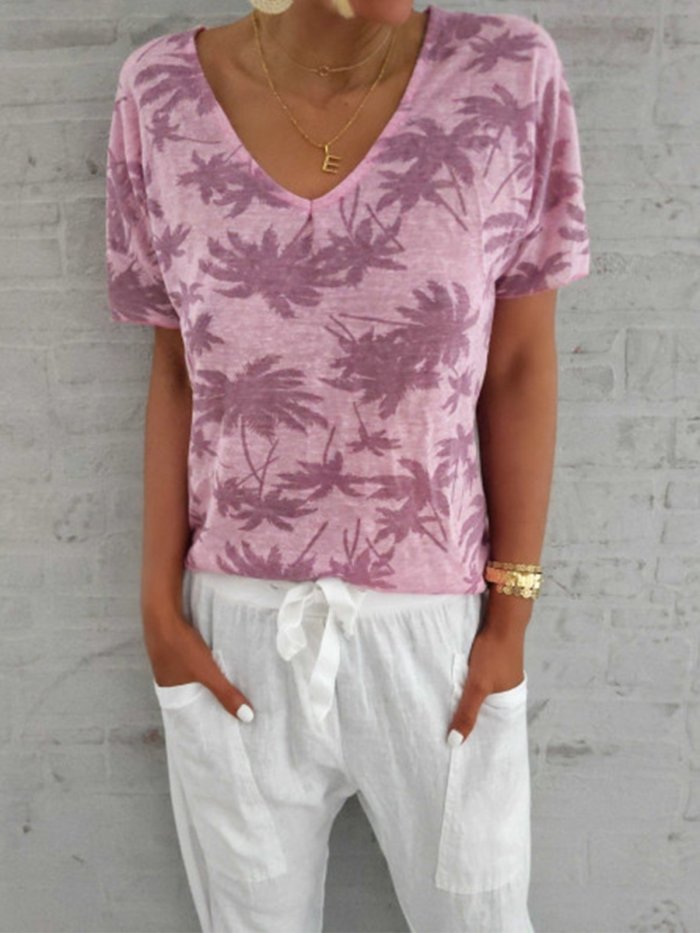 V Neck Casual Floral-Print Shirts & Tops