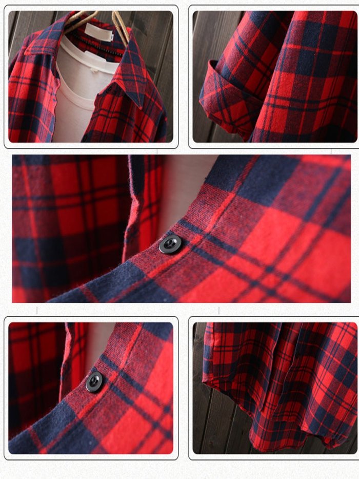 Plus Size Women Long Sleeve Plaid Loose Casual MIdi Shirt Jacket
