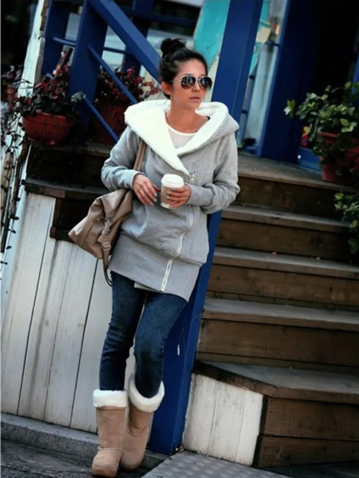 Winter Casual Holiday Zipper Cotton Hoodie Outerwear