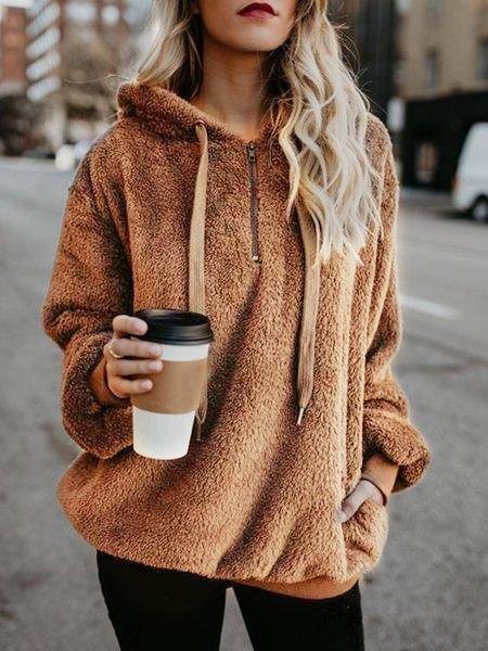 Autumn Winter Fleece Long-sleeved Solid Color Hoodies And Sweatshirts