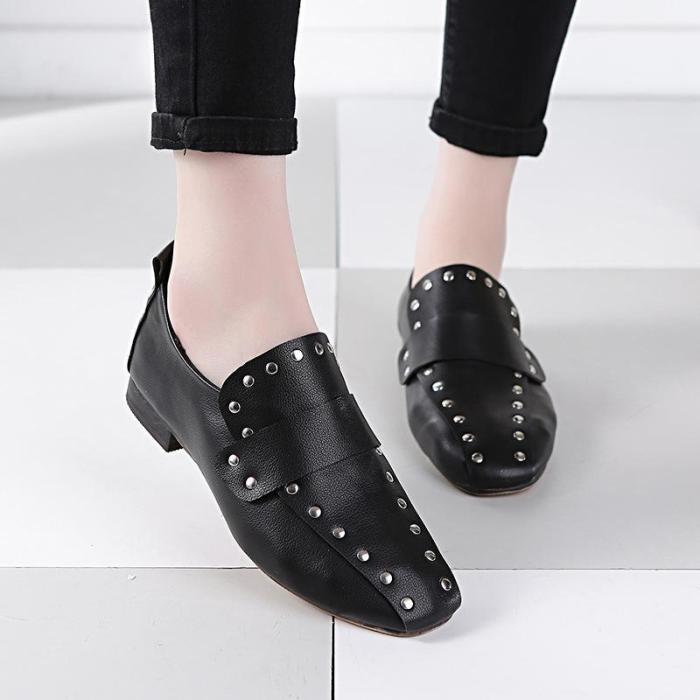 Women Chunky Heel Artificial Leather Rivet Spring/Fall Loafers