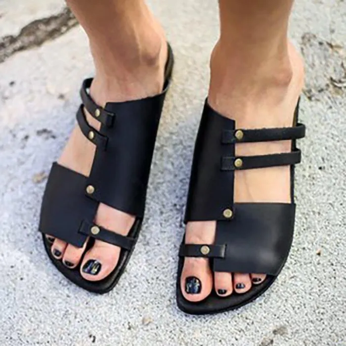 Women PU Sandals Casual Slip On Plus Size Shoes