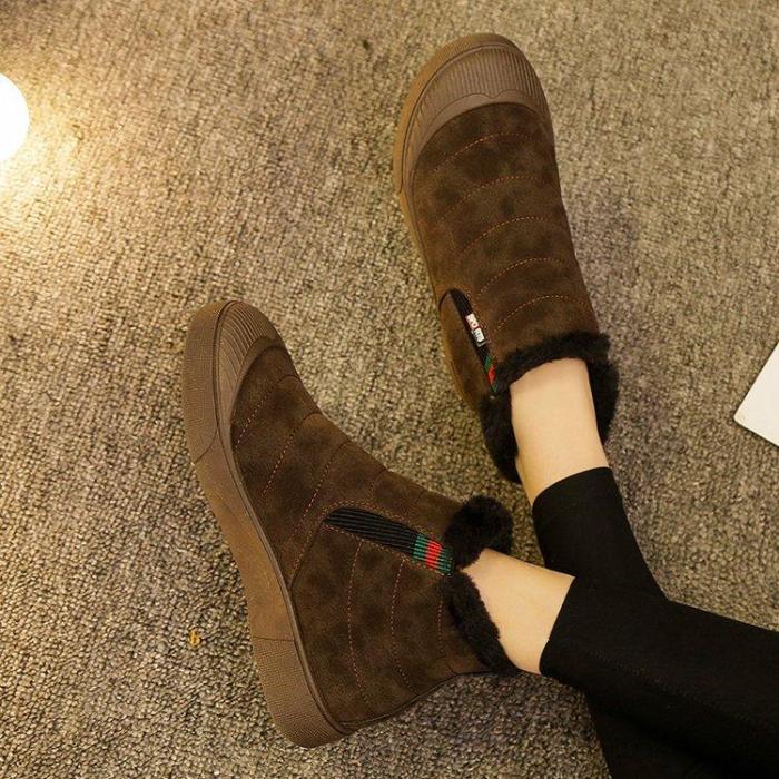 Women Daily Flat Heel Snow Winter Boots Artificial Suede Platform Booties