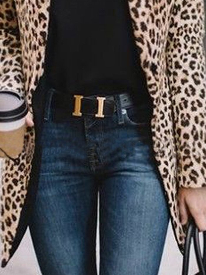 Leopard Printed Vintage Lapel Long Sleeve Blazers