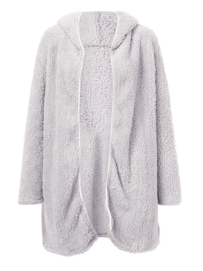 Women Cashmere Sherpa Coat Warm Teddy Bear Coats With Hoodie