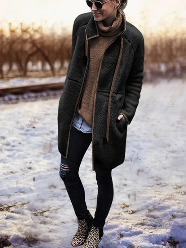 Stand Collar Patchwork Long Sleeve Coat