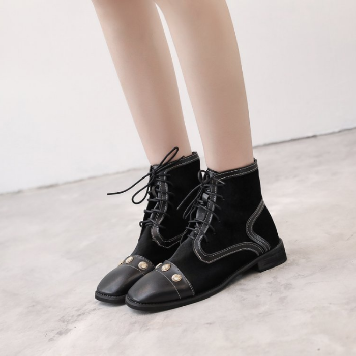 Winter Rivet Lace-Up Chunky Heel Suede Boots