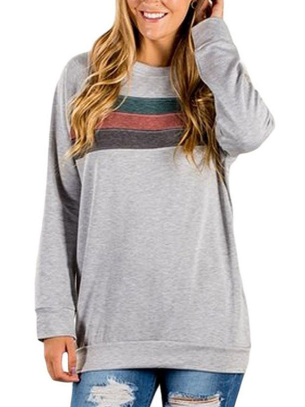 Striped Long Sleeve O-Neck Cotton Blouse & Shirts
