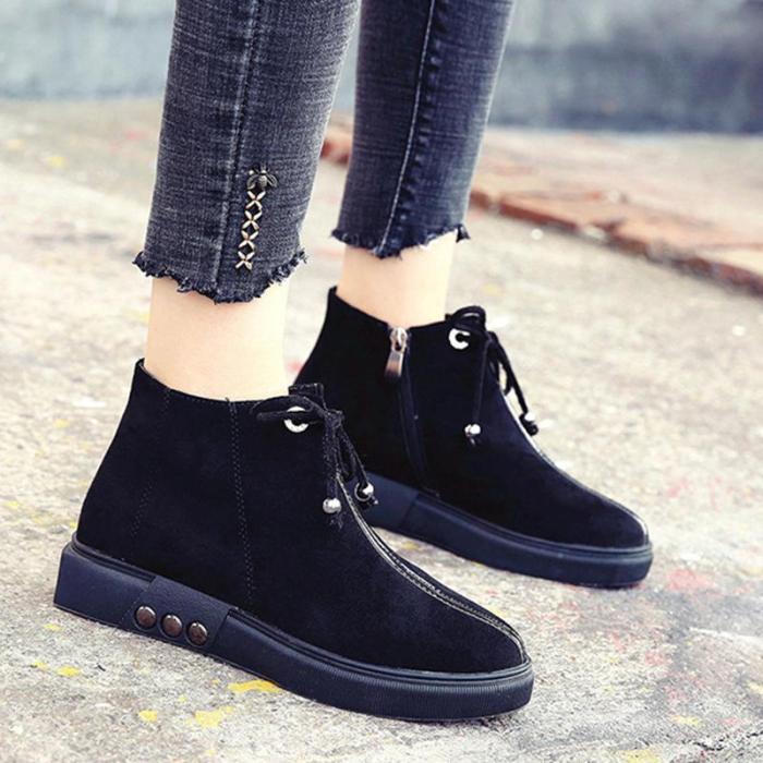 Women Flocking Booties Casual Comfort Zipper Shoes