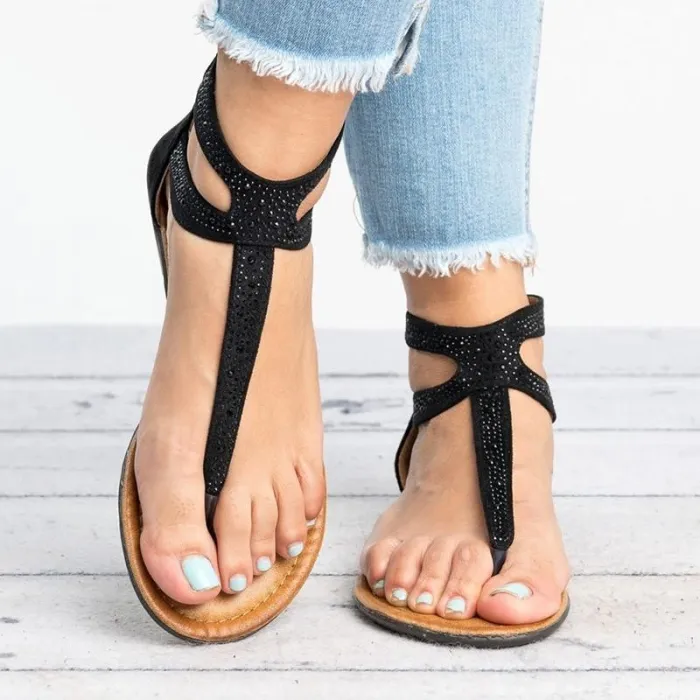 Plus Size Rhinestone PU Zipper Sandals