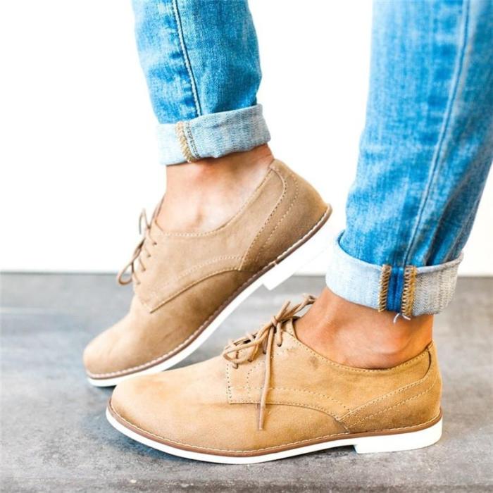Womens Oxford Shoes Comfort Low Heel Lace-up Daily Loafers