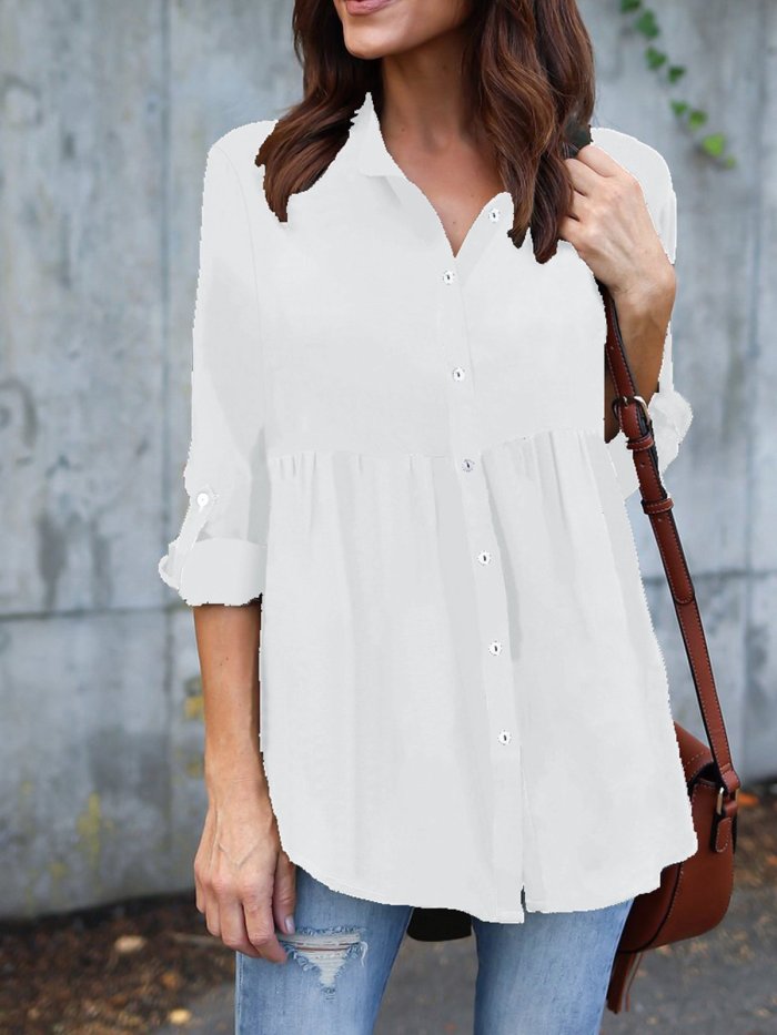 Polyester Shawl Collar Casual Shirts