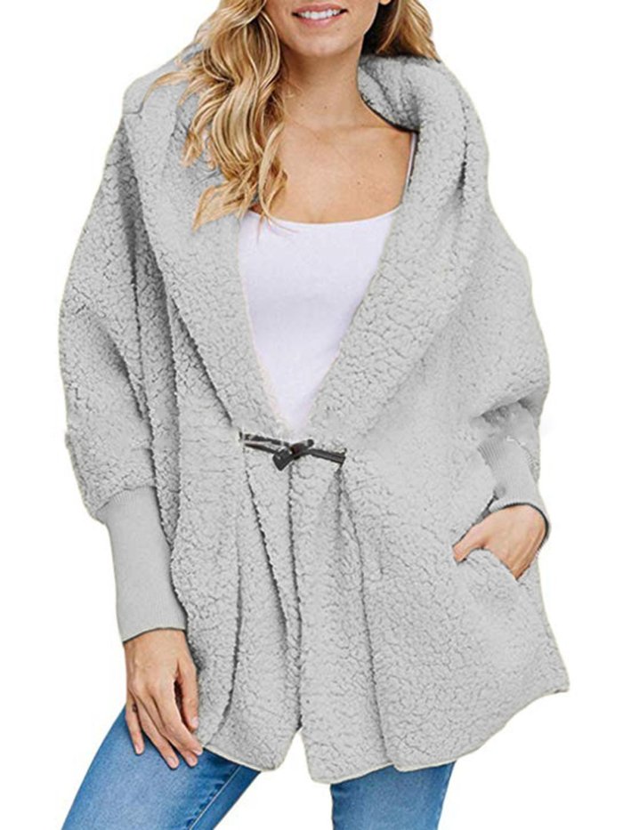 Shawl Collar Long Sleeve Solid Casual Faux fur Hoodie Coat