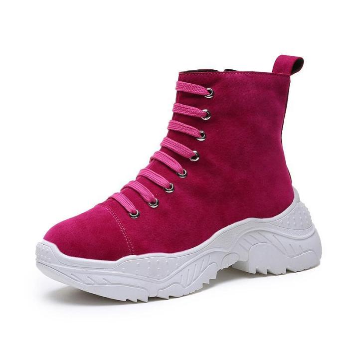 Women Flocking Athletic Booties Casual Comfort Lace Up Shoes