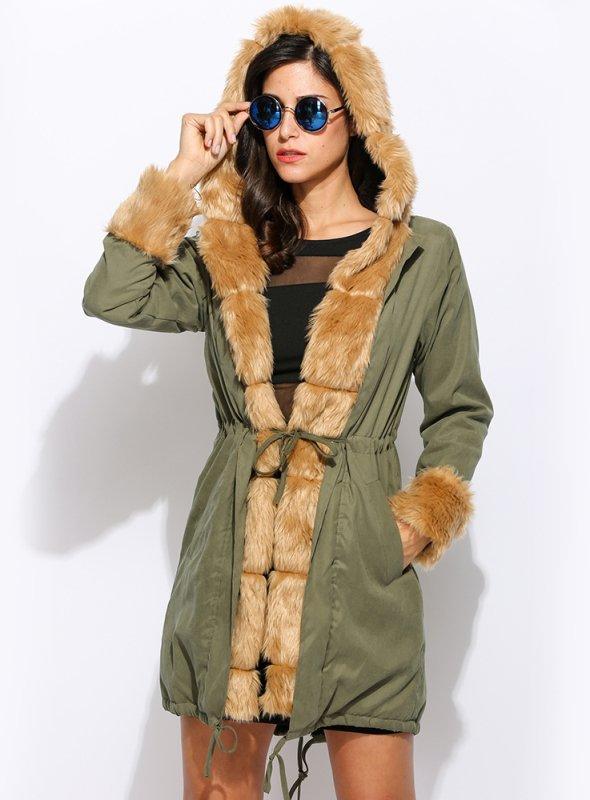 Cony Hair Warm Vintage Long Sleeve Hoodie Cotton Holiday Coat