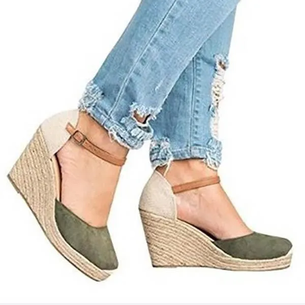 Women Ankle Strap Espadrilles Wedges closed toe sandals