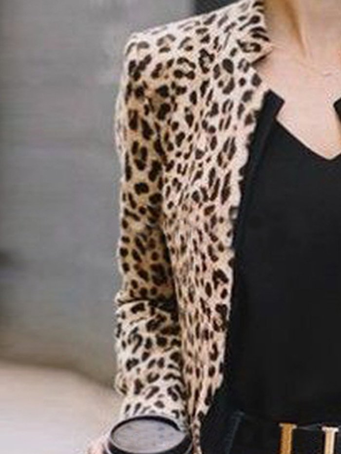 Leopard Printed Vintage Lapel Long Sleeve Blazers