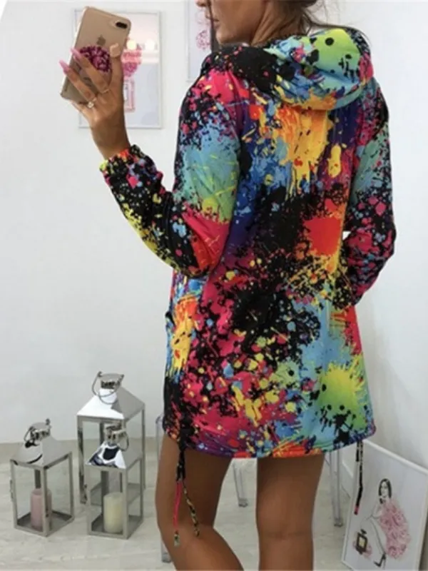 Hoodie Vintage Floral-Print Long Sleeve Coat