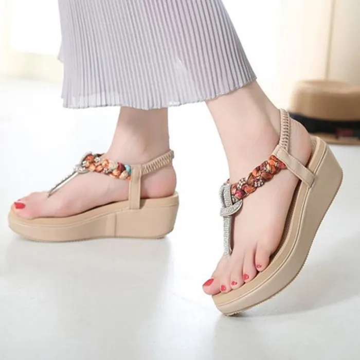 Casual Elastic Band Wedge Heel PU Sandals