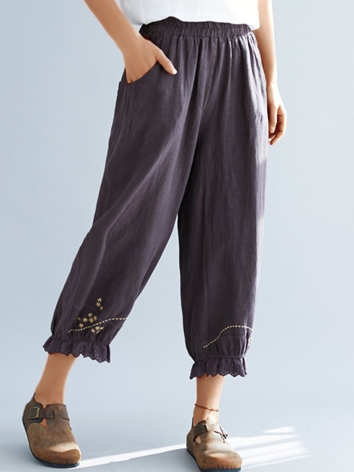 Plus Size Women Plain Casual Pants