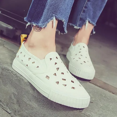 Womens Canvas Flat Heel Casual Hollow Out Shoes