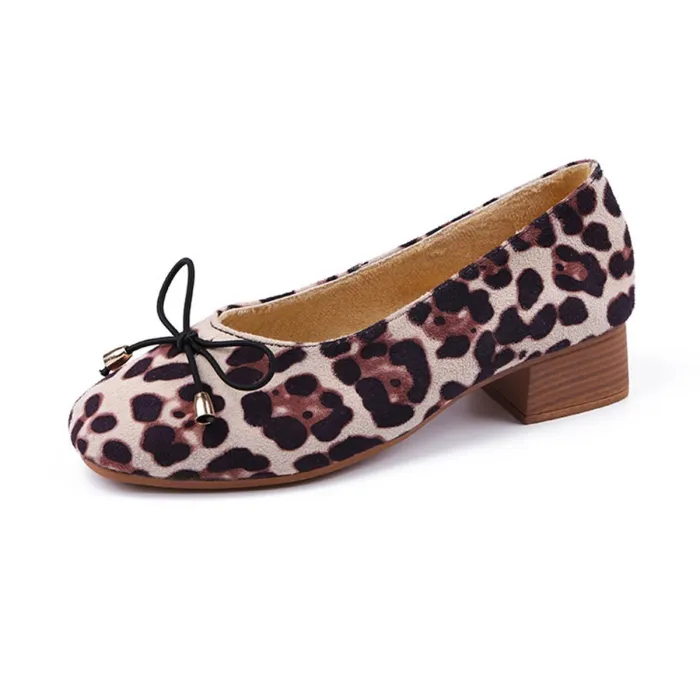 Women Leopard Chunky Heel Lace-Up Loafers