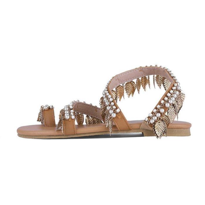 Light Brown Artificial Pu Flat Heel Holiday Sandals