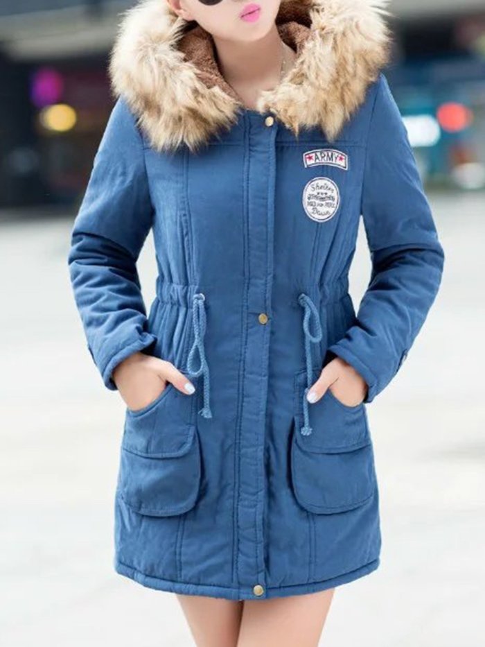 Fleece-lined Long Sleeve Casual Hoodie Pockets Coat