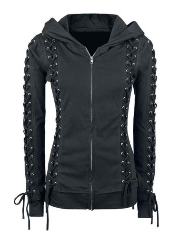 Criss-cross Tie Long Sleeve Hoodie Polyamide Coat