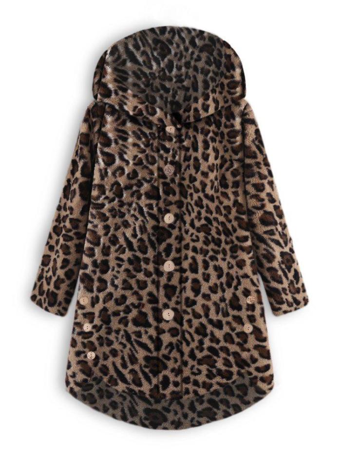 Warm Cozy Long Sleeve Vintage Leopard Print Teddy Bear Coats