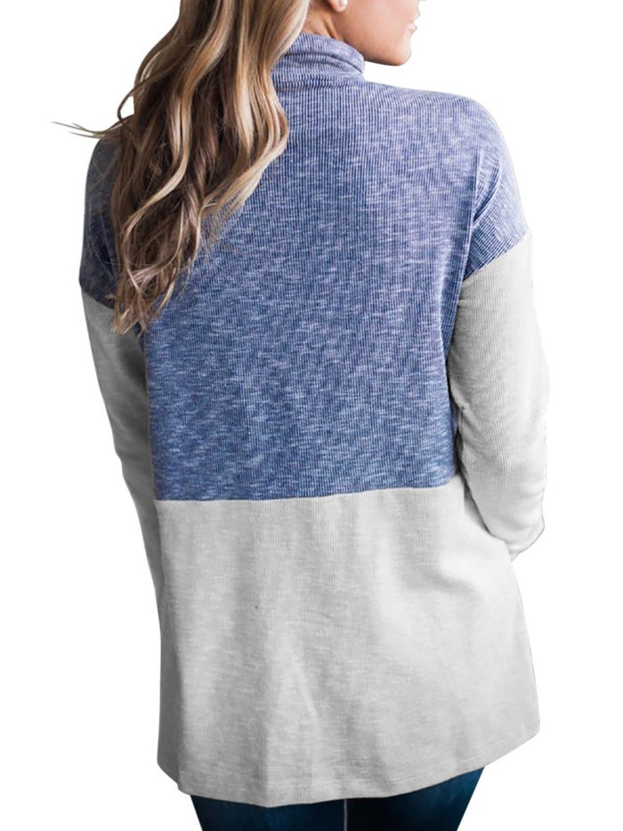 Stand-Up Neck Long Sleeve Solid Color-Block Sweatshirts