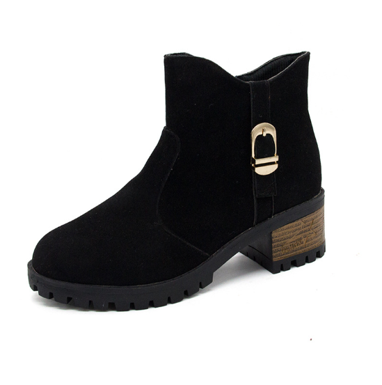 Brown Zipper Business Chunky Heel Suede Boots