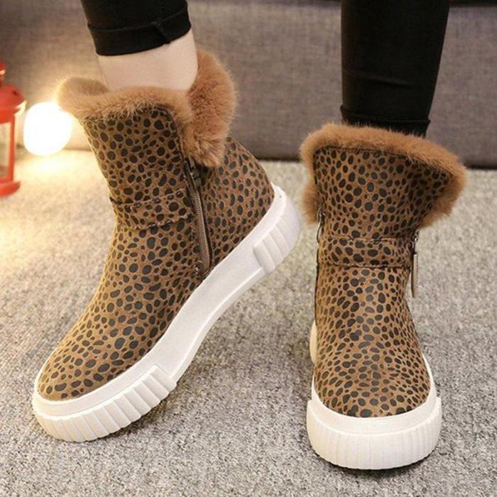 Women Casual Leopard Boots Zipper Shoes