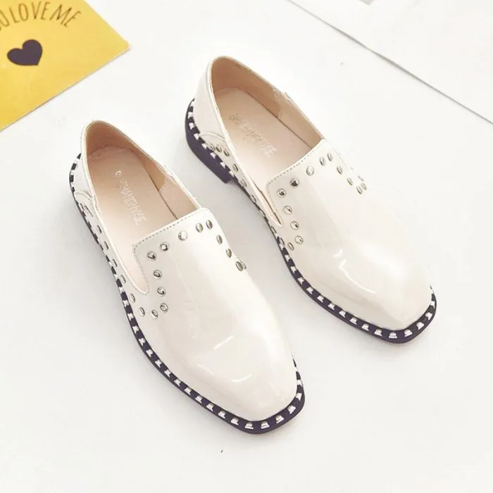 Women Patent leather Rivet Low Heel Loafers Casual Comfort Shoes