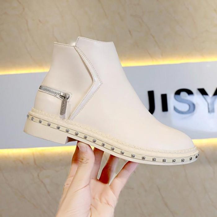 Winter Chunky Heel Pu Zipper Boots