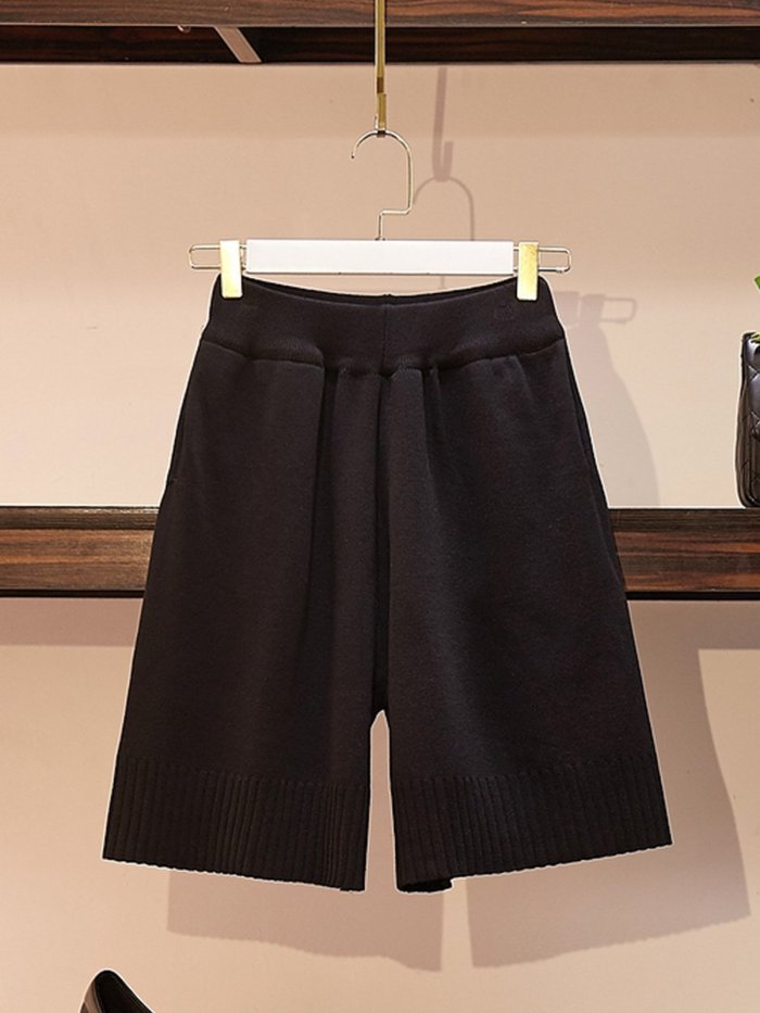 Plus Size Women Plain Casual Shorts