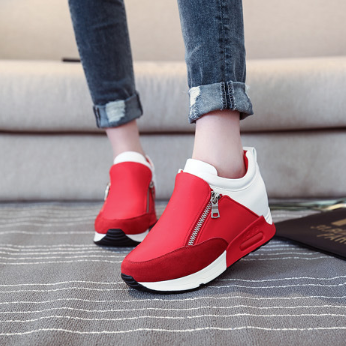Solid Color Zipper Spring/Fall Athletic Flat Heel Running Hiking Shoes Thick Bottom Platform Shoes