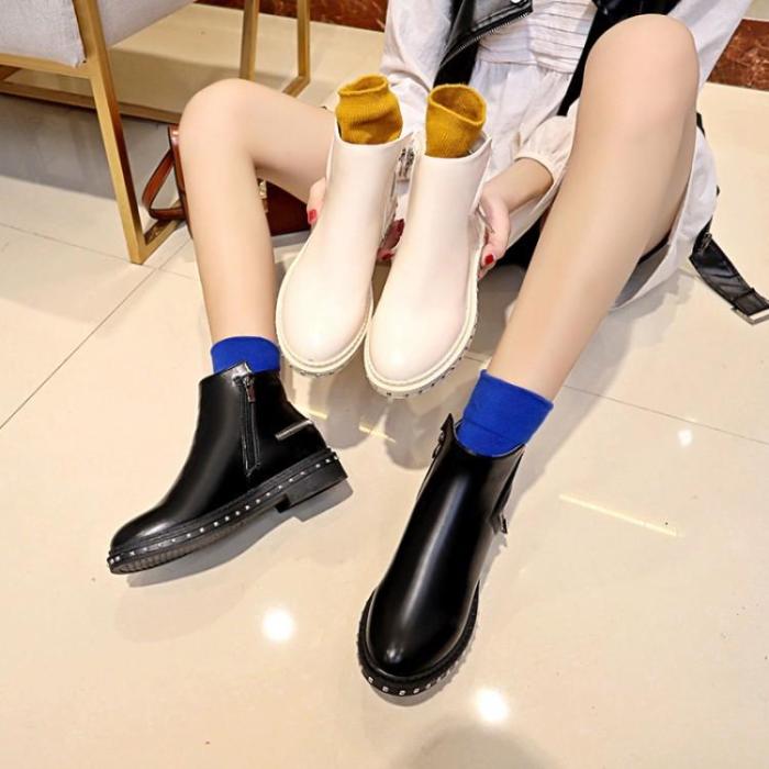 Winter Chunky Heel Pu Zipper Boots