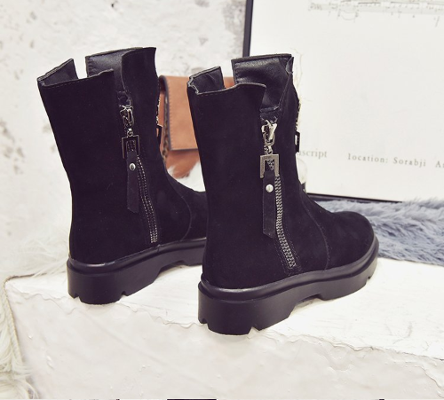 Women Date Low Heel Winter Boots Suede Platform Zipper Booties