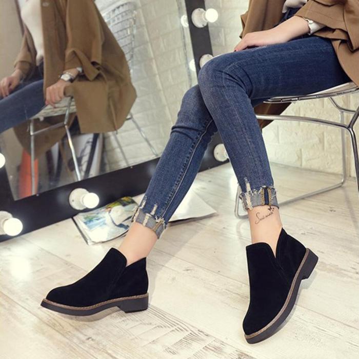 Suede Women Slip-On Ankle Boots