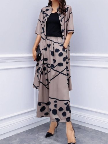 Casual Plus Size Cardigan Wide Leg Pants Fashion Two-piece