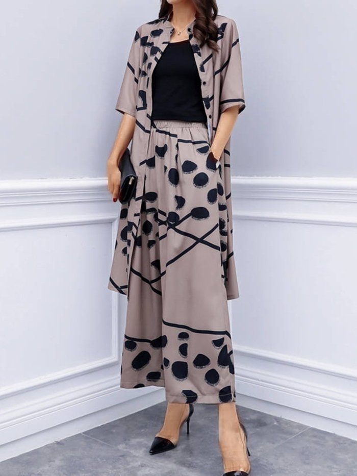 Casual Plus Size Cardigan Wide Leg Pants Fashion Two-piece