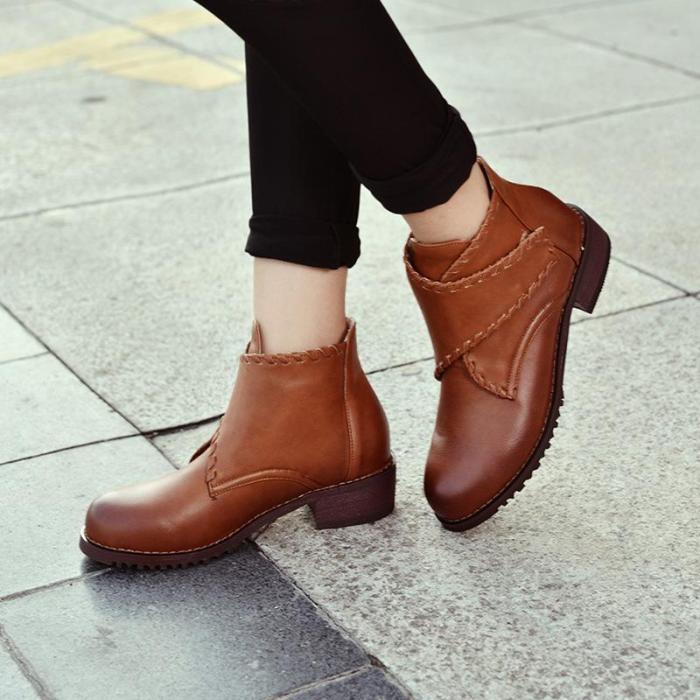 Brown Daily Chunky Heel PU Magic Tape Spring/Fall Boots