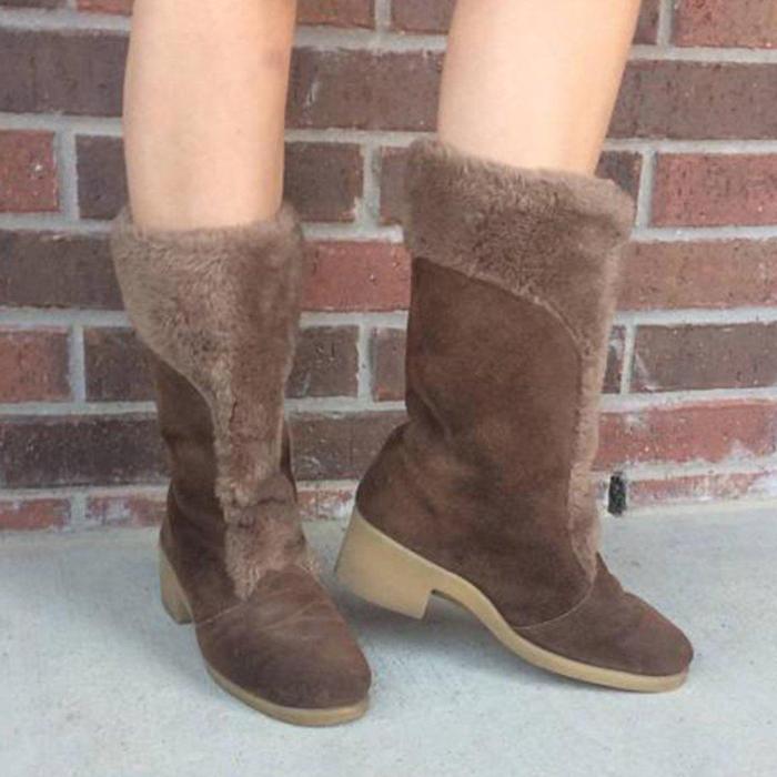 Women Daily Vintage Fur Boots Artificial Leather Winter Booties