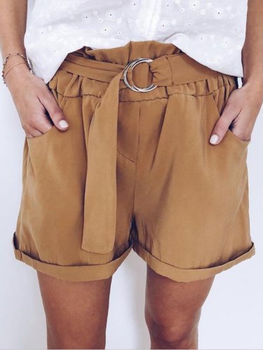 Plus Size Casual Solid Pockets Pants