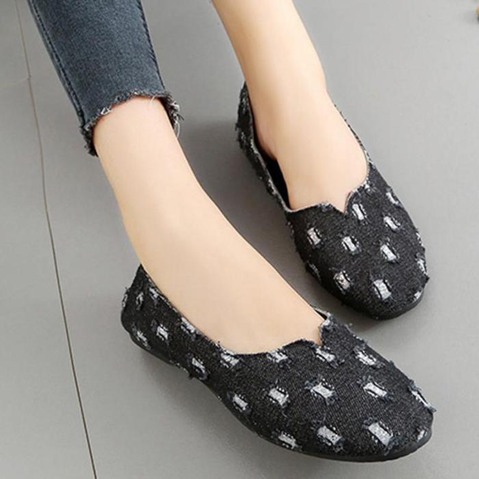 Ripped Denim Casual Slip On Loafers