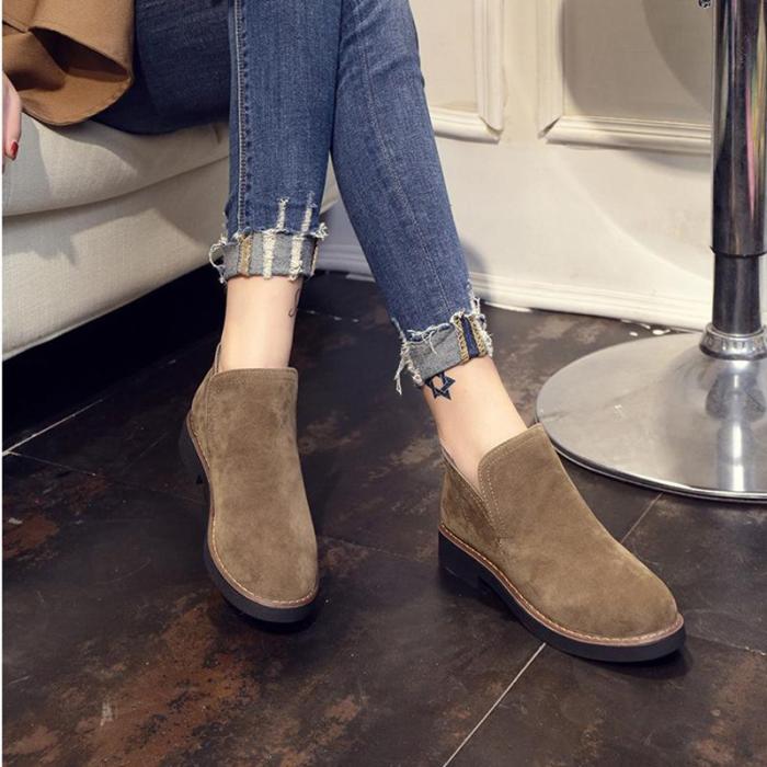 Suede Women Slip-On Ankle Boots