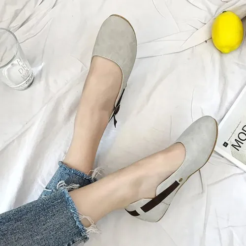 Women Flats Round Toe Casual Comfort Slip On Buckle Shoes